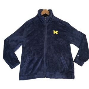 Michigan Wolverines plush Fleece Jacket Adult Medium Blue Full Zip Champion